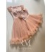 Set mama-fetita din tulle fin si tafta peach, perle in talie